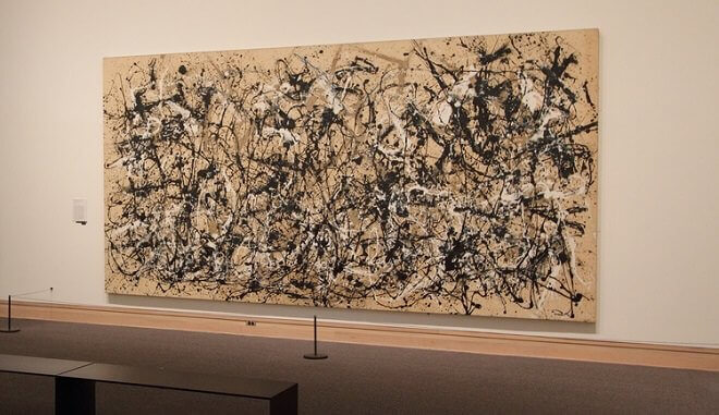 Autumn Rhythm (Number 30), Jackson Pollock (American, Cody, Wyoming 1912–1956 East Hampton, New York), Enamel on canvas
Dimensions: 8 ft. 10 1/4 in. × 17 ft. 4 in. × 2 5/8 in. (269.9 × 528.3 × 6.7 cm), Credit Line: George A. Hearn Fund, 1957, Object Number: 57.92